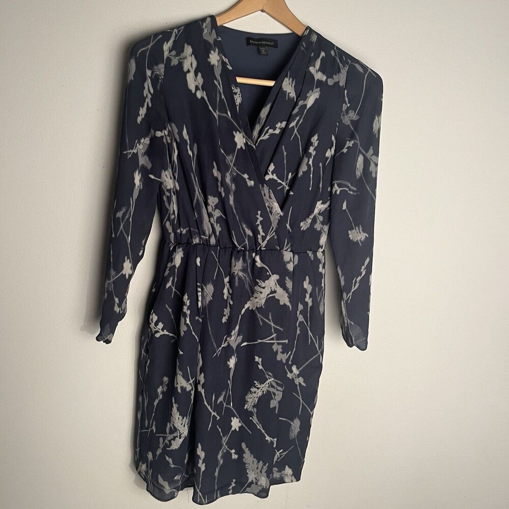 Banana Republic Blue Gray Floral Dress Size 0